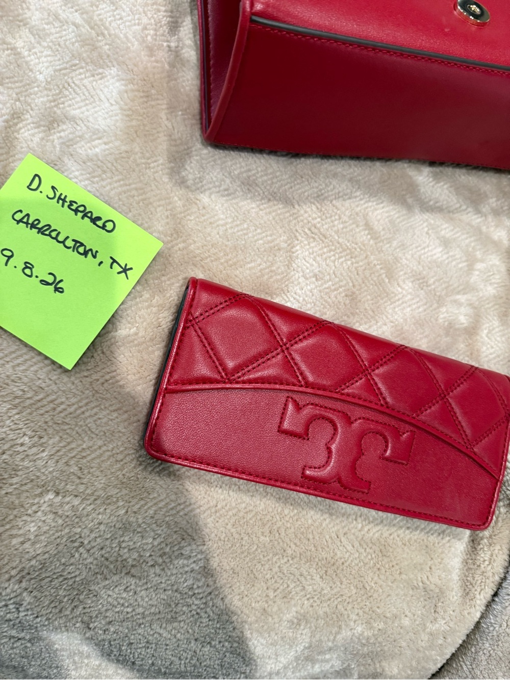 Tory Burch Red Quilted Logo Slim Wallet